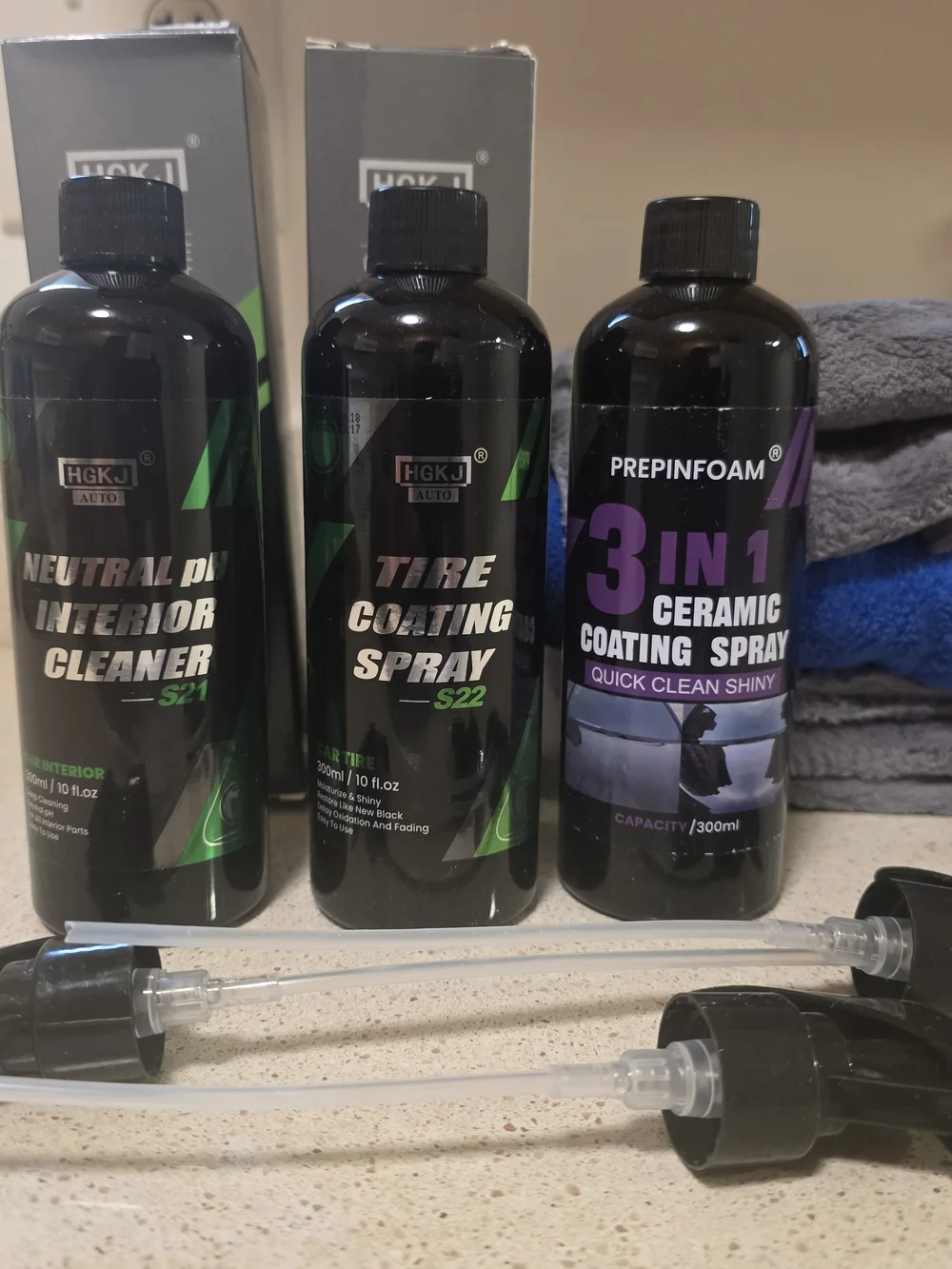3-in-1 Ceramic Coating Spray & Tire/Interior Care Kit - Black